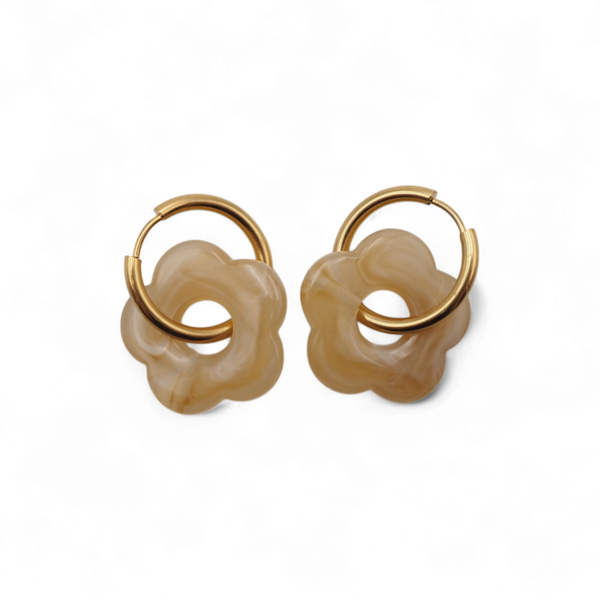 Boucles D'oreilles Vintage Fleur En Métal Doré émaillé Rouge - Occasion - Style Rétro